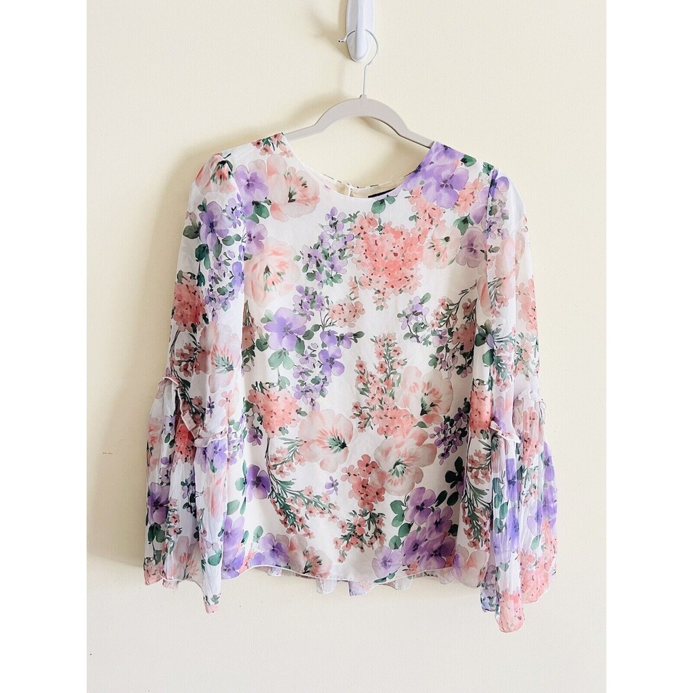 Massimo Dutti Floral Blouse Flutter Bell Sleeve Feminine Flowy Ruffle Sz. 6 NWT